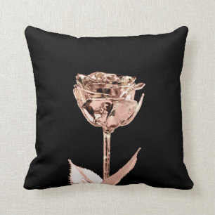 Coussin Rose Fleur Cuivre Or noir Lux Métallurgique Blanc