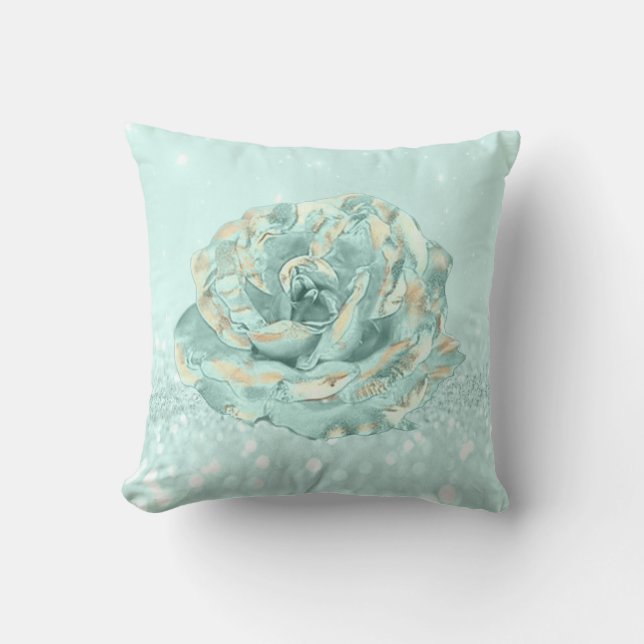 Coussin Rose Fleur Tiffany Mint Aqua Parties scintillant C (Recto)