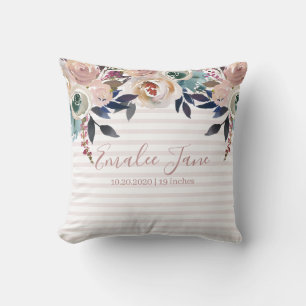 Coussin Rose Fleurie Personnalisé pour Nouveau-Né Féminin