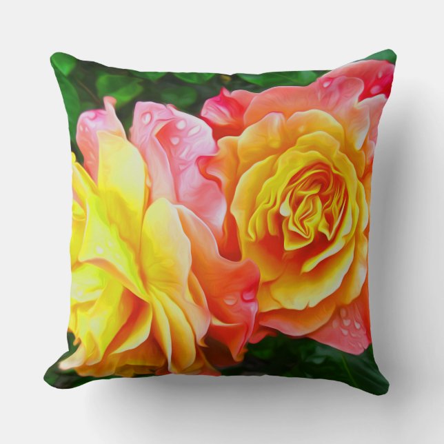 Coussin Rose Fleurs Floral Painting Huile (Recto)