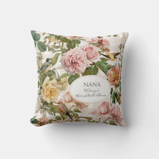 Coussin Rose Floral Élégant Blush Rose Nana Grandma Photos (Recto)
