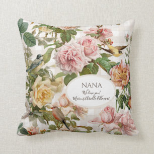 Coussin Rose Floral Élégant Blush Rose Nana Grandma Photos