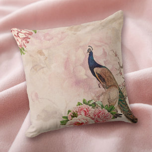 Coussin Rose Floral et Antique Peacock