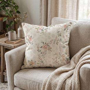 Coussin Rose Florale Vintage Rose et Crème Douce