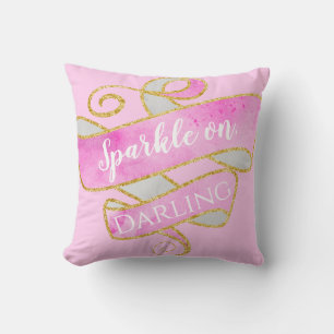Coussin Rose Foncé Paillettes Or Étincelle, Chérie