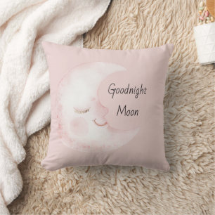 Coussin Rose gêné Blanc Heureux Bonne nuit Lune
