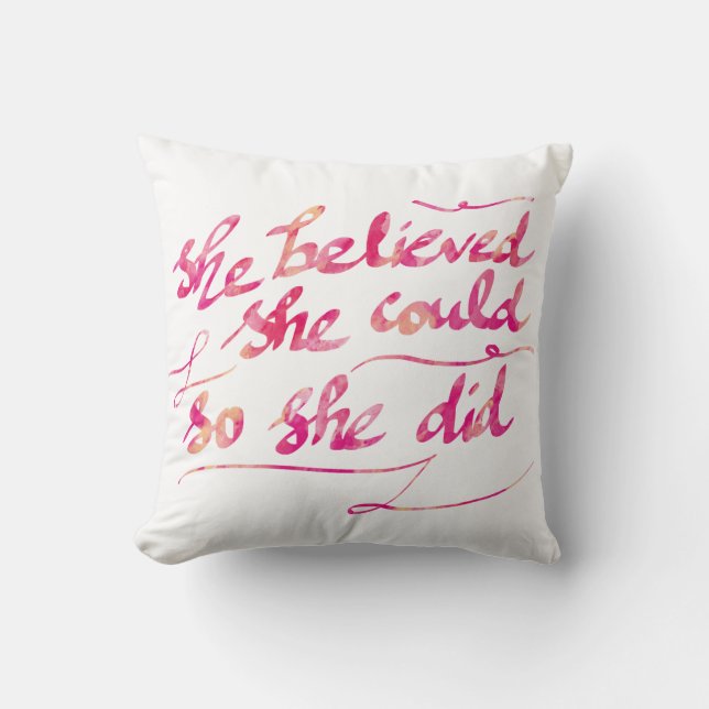 Coussin Rose Girly d'aquarelle elle Script la typographie (Recto)