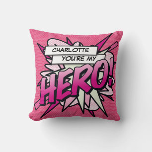 Coussin Rose Girly HERO Funny Modern Cool Comédie Livre