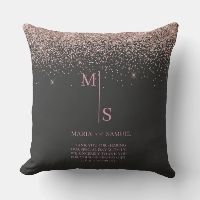 Coussin Rose Gold Blush Rose Argent Pailleté Script Person (Recto)