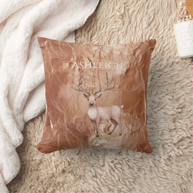 Coussin Rose Gold Blush Rose Boho Cerf Arbre (Couverture)