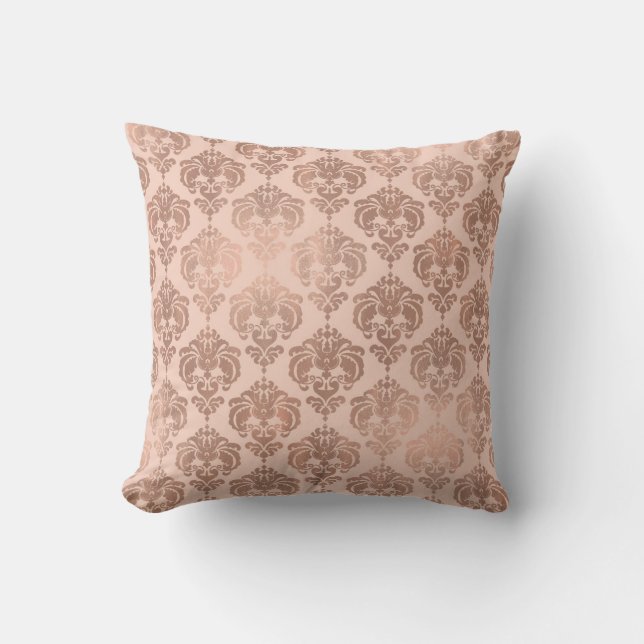 Coussin Rose Gold Blush Rose Moderne Glam Damassé (Recto)