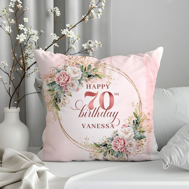 Coussin Rose Gold Boho Eucalyptus Pillow 70th Birthday  (Rose Gold Boho Eucalyptus Pillow 70th Birthday Pillow)