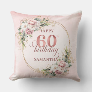 Coussin Rose Gold Élégant Fleurs Rose Poussiéreux 60e anni