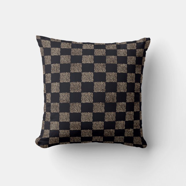 Coussin Rose Gold et noir Checkerboard points motif (Recto)