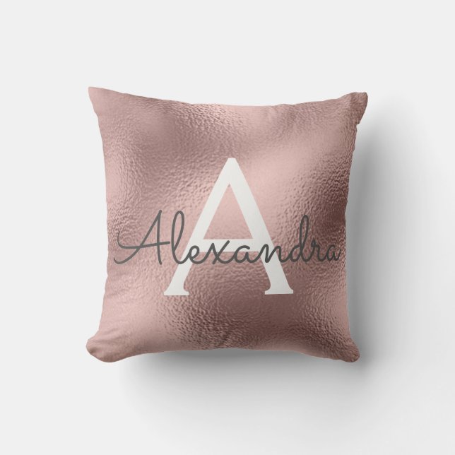 Coussin Rose Gold Foil Métogramme Nom et initiale (Recto)