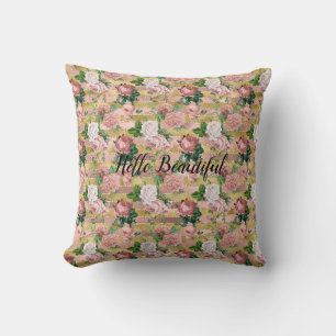 Coussin Rose Gold Glam Glitz Roses Flore rayures