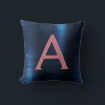 Coussin Rose Gold & Marine Blue Metallic Foil Monogramme<br><div class="desc">Blush Pink - Rose Gold et Navy Blue Faux Metallic Foil brossé Monogramme en Métal Nom et Coussin initial. La coussin est le cadeau idéal pour quelqu'un qui décorera sa chambre en or Rose et bleu nuit.</div>