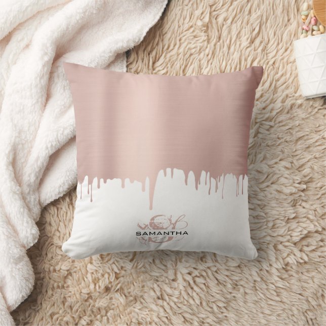 Coussin Rose Gold Métallisé Tendance Monogramme Gouttes (Couverture)