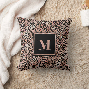Coussin Rose Gold Moderne Monogrammé Imprimé Léopard