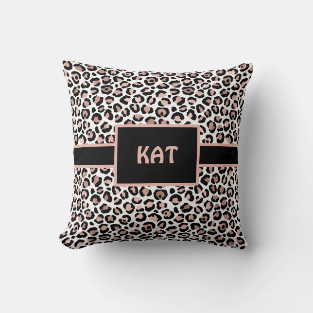 Coussin Rose Gold Monogramme et Imprimé Léopard Noir  (Recto)