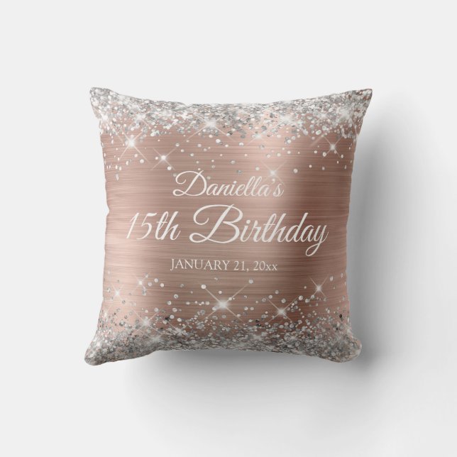 Coussin Rose Gold Pailleté Argent 15e Anniversaire (Verso)
