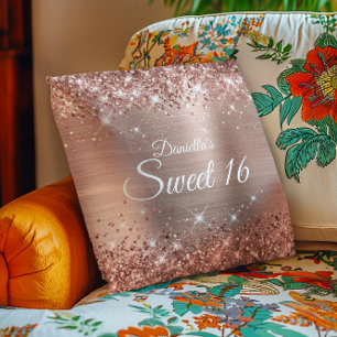 Coussin Rose Gold Pailleté et Brillante Sweet 16