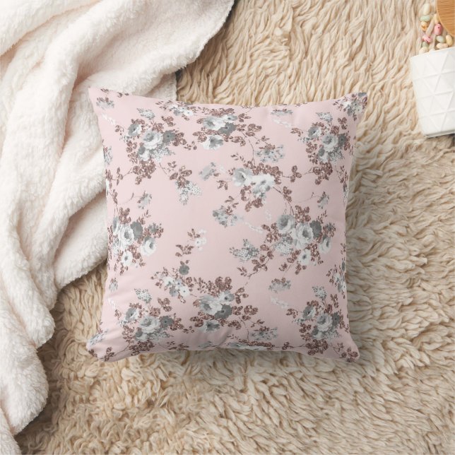 Coussin Rose gold pailleté floral rose blanc moderne (Couverture)