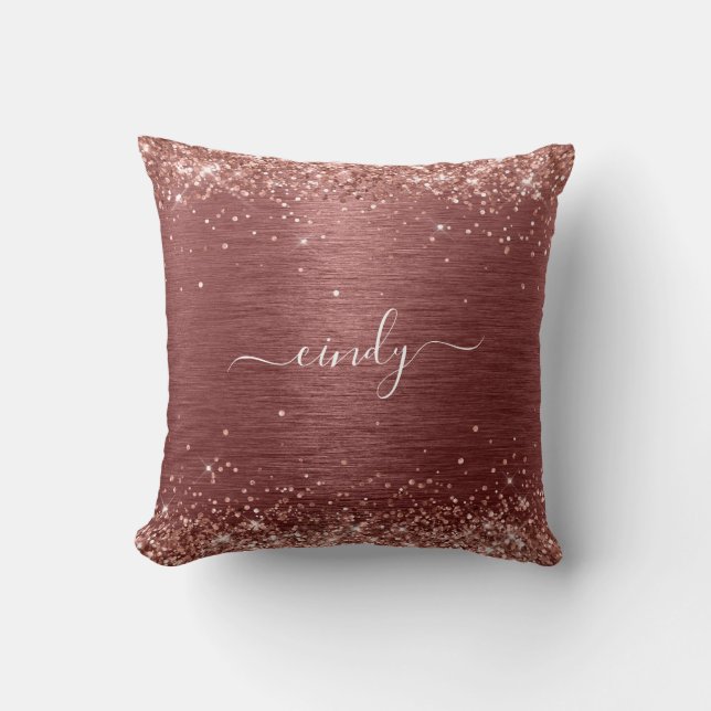 Coussin Rose Gold Parties scintillant brique Rouge brossé  (Recto)