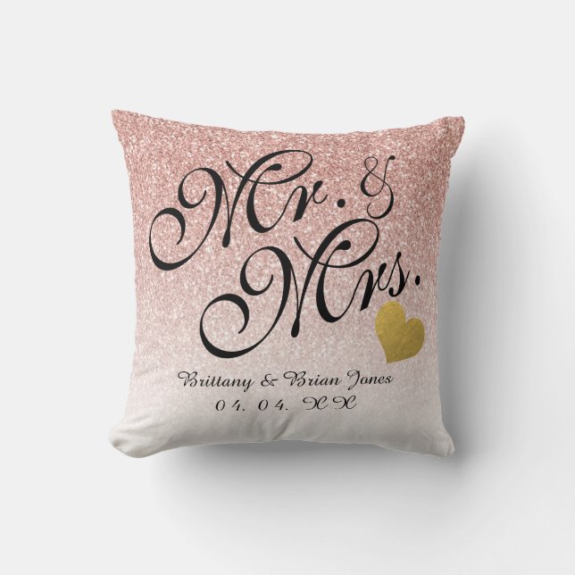 Coussin Rose Gold Parties scintillant Gold Coeur M. et Mme (Recto)