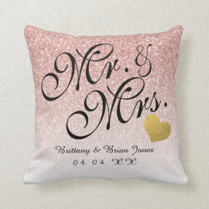 Coussin Rose Gold Parties scintillant Gold Coeur M. et Mme