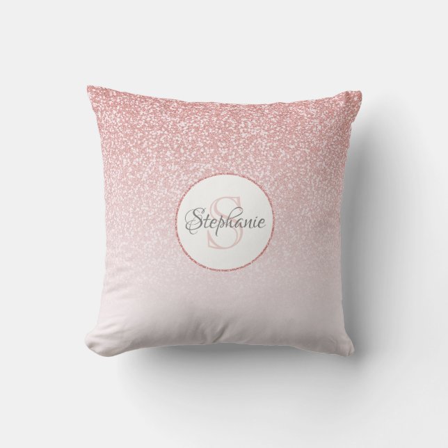Coussin Rose Gold Parties scintillant Ombre Monogrammed (Recto)