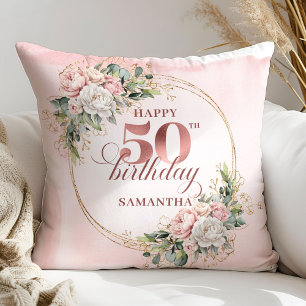 Coussin Rose Gold Radieuse Floral 50e Anniversaire Personn