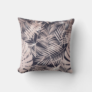 Coussin Rose Gold Rose Foncé Feuilles de Palmier Tropical