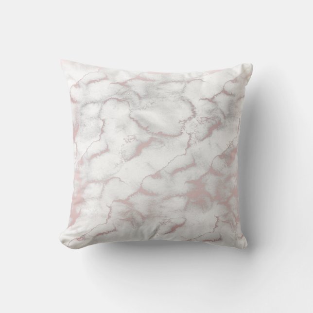 Coussin Rose Gold Rose Marbre Moderne Chic Tendance (Recto)