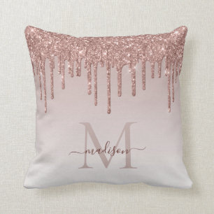 Coussin Rose Gold Rose Pailleté Glam Monogramme Script