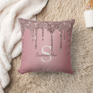 Coussin Rose Gold Rose Pailleté Glissades Étincelle Monogr