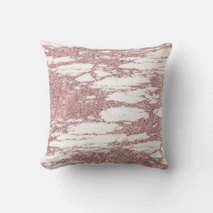 Coussin Rose Gold Rose Pailleté Marbre Brillant Élégant Te