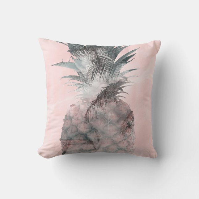 Coussin Rose Gold Rose Tropical Été Ananas Glam (Recto)