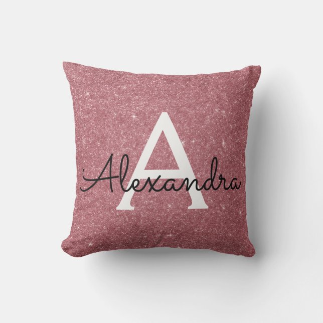 Coussin Rose Gold Sparkle Parties scintillant Monogramme N (Recto)