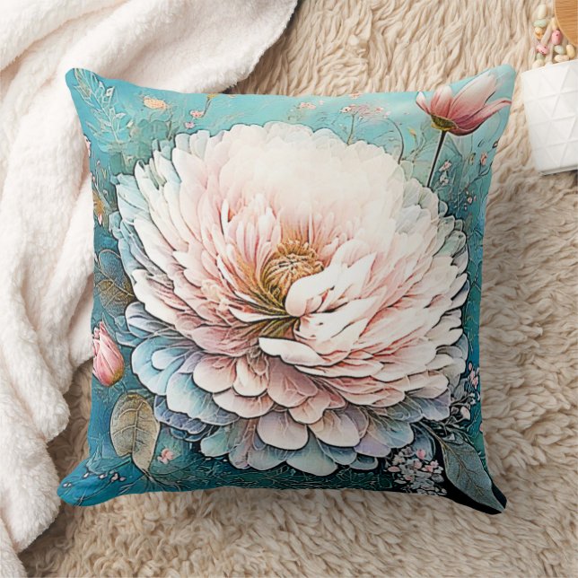 Coussin Rose Gold Turquoise Bloom Art (Couverture)
