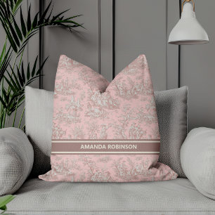 Coussin Rose Gold Vintage Toile de Jouy Française