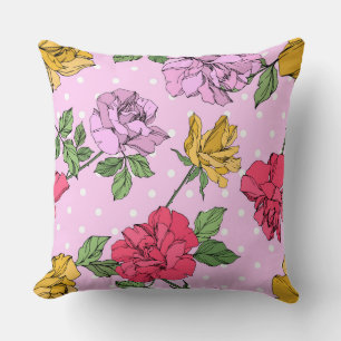 Coussin Rose graphique florale filaire coloré rose rose, r