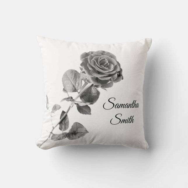 Coussin Rose gris romantique avec nom (Recto)