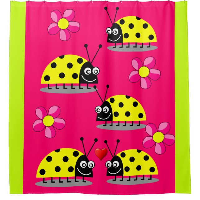 Coussin rose jaune ladybug pour enfants rideau de  (Devant)
