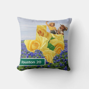 Coussin Rose Jaune Texas Et Bluebonnets Cowgirl Houston