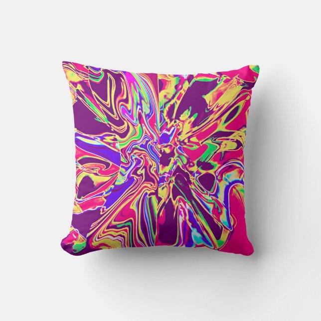 Coussin Rose jaune violet Bleu Art Abstrait Design (Recto)