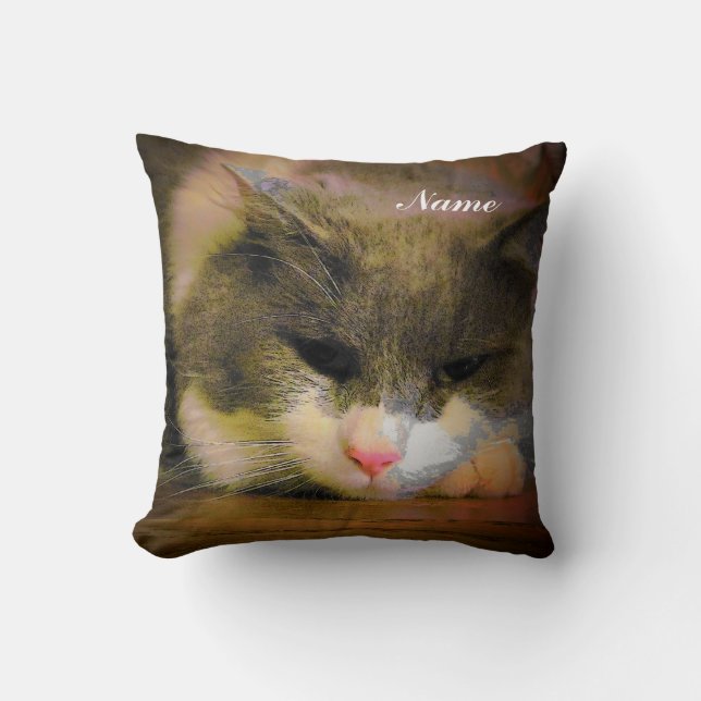 Coussin Rose le chat visage triste (Recto)