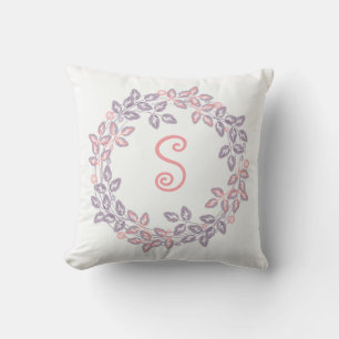 Coussin Rose, lilas, Couronne botanique, personnalisée