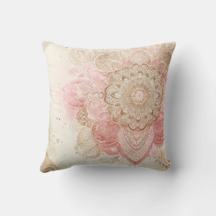 Coussin Rose Marron Crème Mandala Bohème Mode Bohème