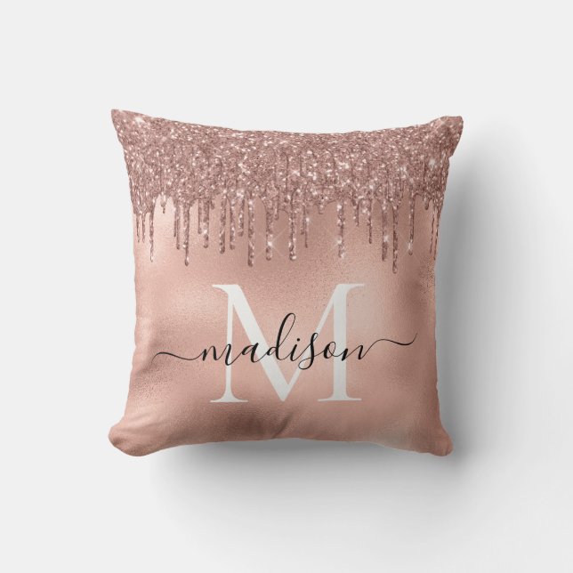 Coussin Rose métallique Monogramme Parties scintillant ros (Recto)